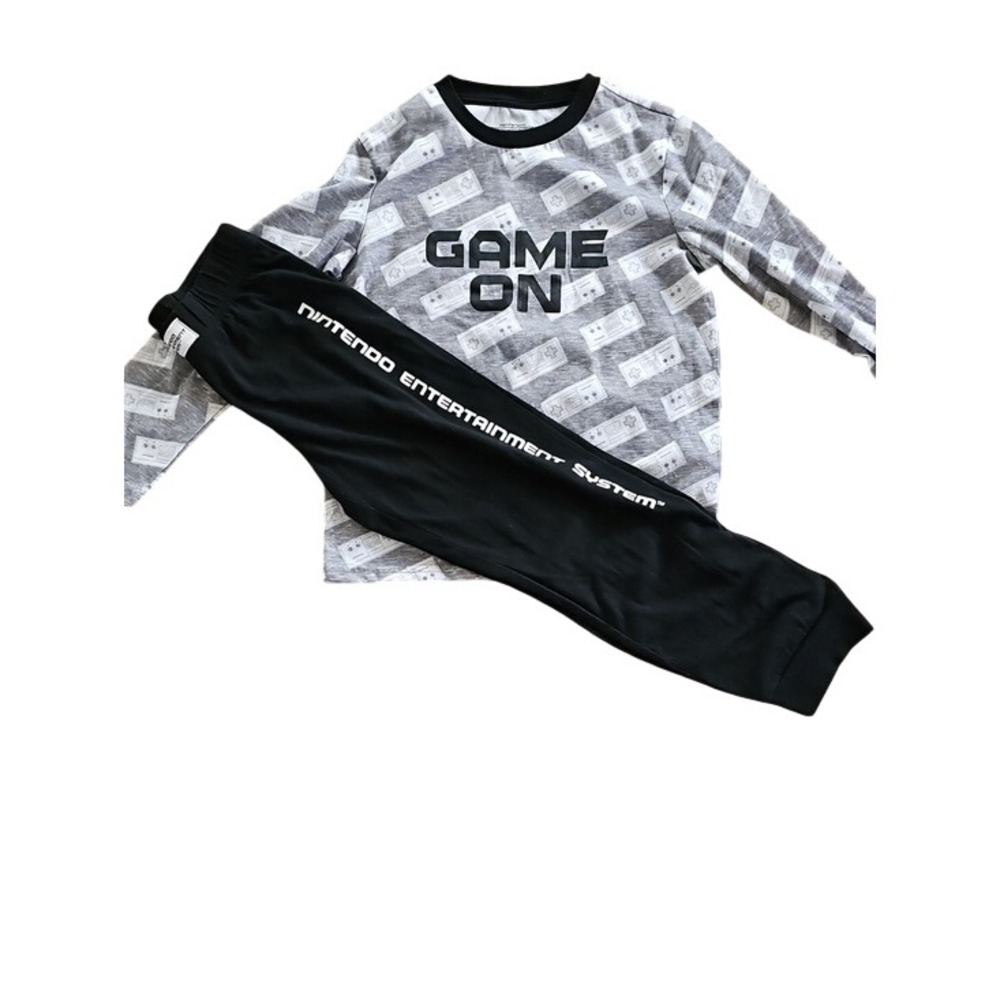 Nintendo NES Game On Retro Controller Pajama Set Kids Size M 8 Gray Black